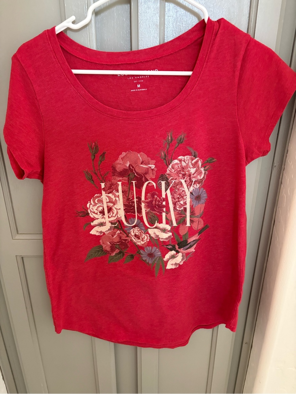 Lucky Brand Red Floral Scoop Neck Tee